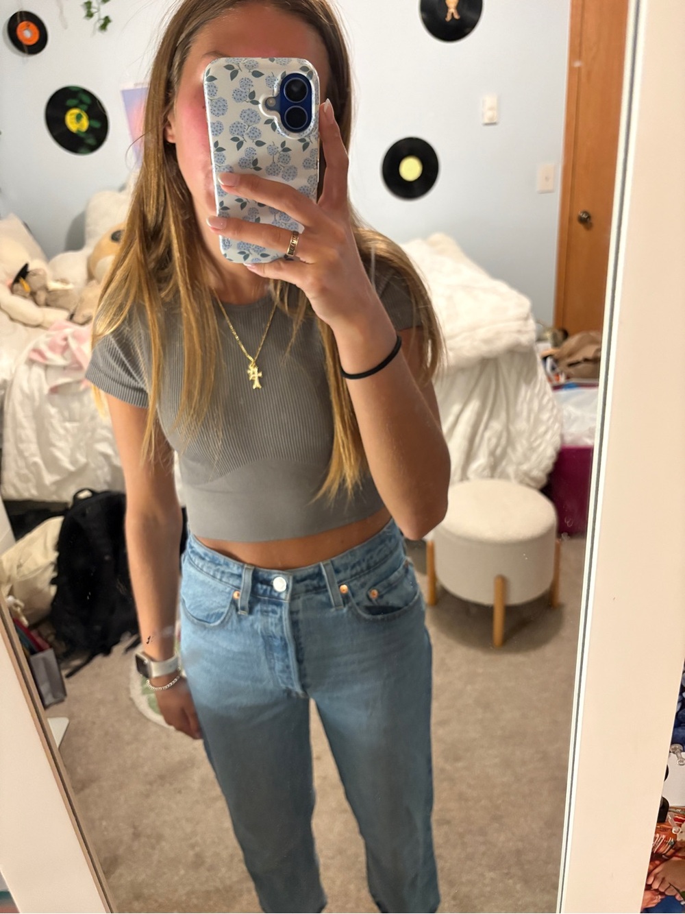Garage Gray Ribbed Cropped Crewneck Top